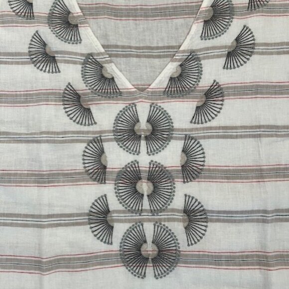 Nic & Zoe Embroidered Stripe Top - Neutral Multi color - Picture 6 of 10